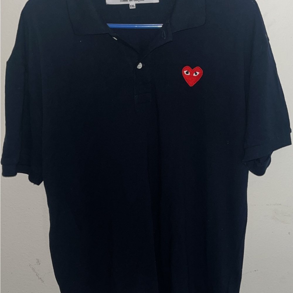 Comme des Garcons Black Polo Shirt with Red Heart